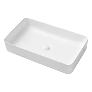 White Ceramic Vessel Sink With Stylish Rectangular Design
