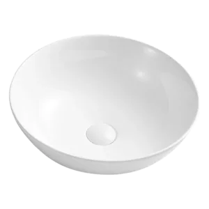 White Ceramic Round Vessel Sink with Center PopUp Drain