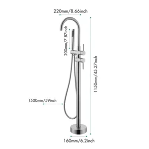 Double Handle Floor Mounted Bathtub Faucet with Hand-Shower in Brushed Nickel