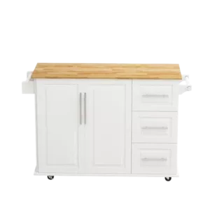 Kitchen Island Cart with 2 Door Cabinet and Three Drawers,43.31 Inch Width with Spice Rack,Towel Rack (White)