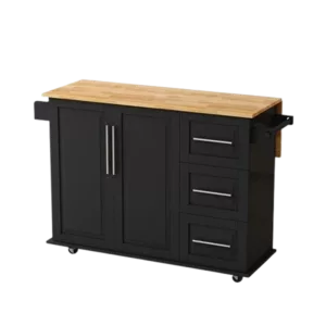 Kitchen Island Cart with 2 Door Cabinet and Three Drawers,43.31 Inch Width with Spice Rack, Towel Rack (Black)