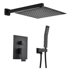 Wall Mounted Square Brass Head Shower System in Black Color