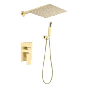 Wall Mounted Brass Square Head Shower System in Gold Color