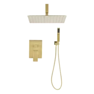 Ceiling Mount Single Spray Pattern with Dual Shower Heads with Spot Resist in Golden Color