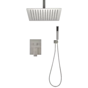 Ceiling Mounted Rectangular Shower System in Brushed Nickel  with Handheld Shower and 16" Shower head