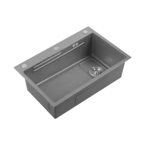 Rectangular Gray Stainless Steel Kitchen Sink with Faucet and Accessories