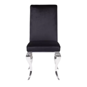 Modern Black Fabric Set of 2 Solid Back Chairs with Metal Frame and Legs For Dining Room