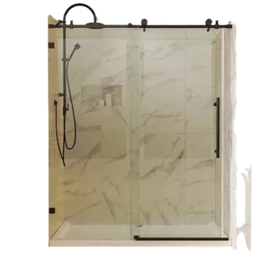 60 in. W x 74 in. H Sliding Frameless Shower Door in Matte Black with 5/16 in. (8 mm) Clear Glass