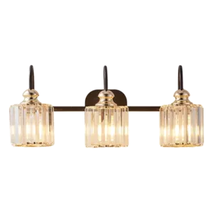 3-Light Bathroom Vanity Fixture with Clear Ribbed Glass Shades in Brass Finish