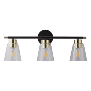 3pcs of Brushed Iron Bathroom Lighting in Black Color with Glass Shade