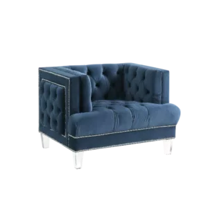 Modern Blue Velvet Single Sofa Chair of Wooden Frame And Legs Ideal For Living Room Bedroom