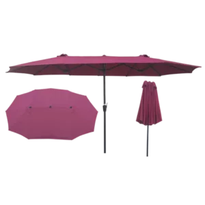 Double-Sided Patio Umbrella Outdoor Market Garden Table with Crank in Burgundy Color