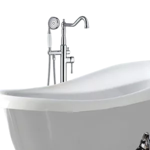1-Handle Freestanding Floor Mount Tub Faucet with Hand Shower in Chrome