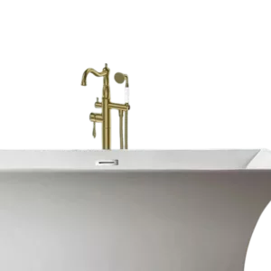 Single Handle Floor Mounted Claw-foot Tub Faucet with Hand-Shower in Golden Color
