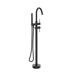 2 Handles Freestanding Bathtub Faucet with Hand Shower in Matte Black