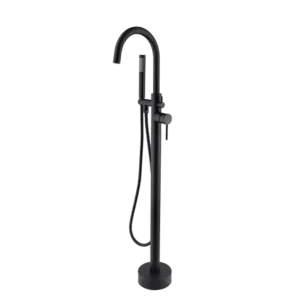 Single-Handle Freestanding Floor Mount Tub Faucet with Hand Shower in Black