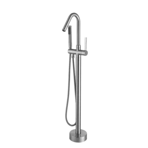 1-Handle Floor Mount Freestanding Tub Faucet with Hand Shower with Brushed Nickel Finish