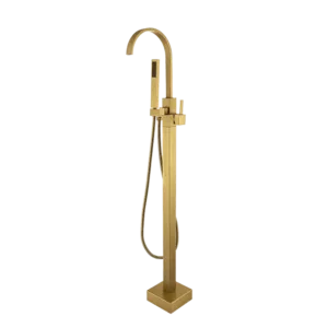 Floor Mount Single-Handle Freestanding Tub Faucet with Hand Shower and Gold Finish