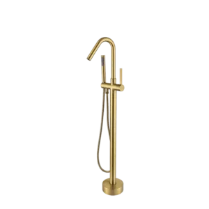 Handle Gold Color Freestanding Floor Mount Tub Faucet with Hand Shower
