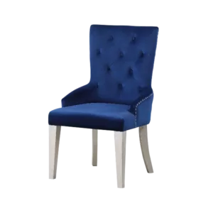 Modern Blue Fabric Wing Back Chair with Antique Platinum Finish of Wooden frame And Legs