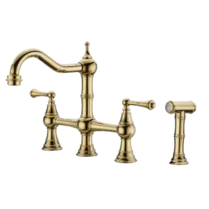 Dual Handles Kitchen With Pull-Out Side Spray in Gold