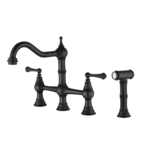Dual Handles Kitchen Faucet With Pull-Out Side Spray in Matte Black