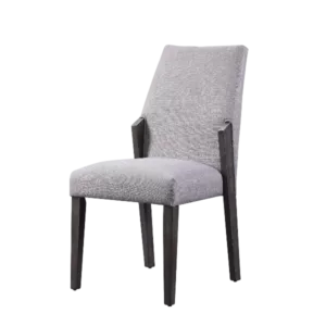 Modern Gray Fabric Set of 2 Solid Back Chairs With Oak Finish Wooden Frame And Legs For Dining Room