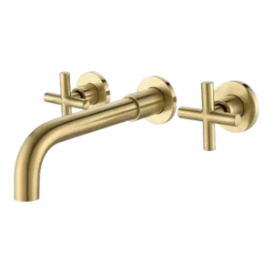 Widespread Bathroom Faucet with Drain Assembly in Gold Color