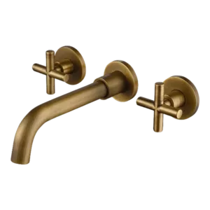 Double handle Hot and Cold Wall Mounted Faucet in Brass Bronze