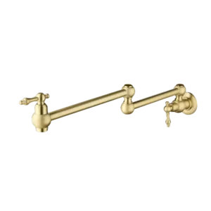 Wall Mount Two Handle Swivel Spout  Kitchen Pot Filler in Brushed Gold