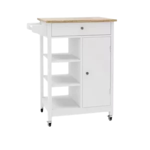 Kitchen island rolling trolley cart with towel rack rubber wood table top