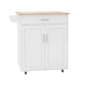 Kitchen island rolling trolley cart with towel rack rubber wood table top