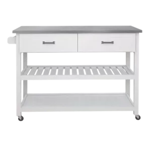 Stainless Steel Table Top White Kicthen Cart With Two Drawers