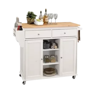 ACME Tullarick Kitchen Cart, Natural & White 98305