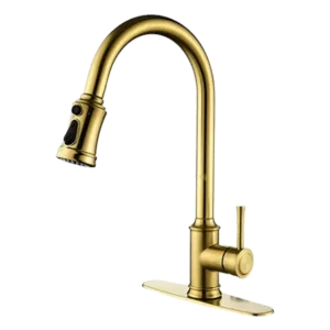 Single Handle Kitchen Faucet With Gold Finish and Pull Down Sprayhead