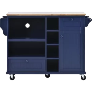 Kitchen Island Cart with Storage Cabinet and Two Locking Wheels,Solid wood desktop,Microwave cabinet,Floor Standing Buffet Server Sideboard for Kitchen Room,Dining Room,, Bathroom(Dark blue)
