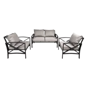 3 Piece Garden Outdoor Contemporary Couch, Black Metal with Gray Cushions