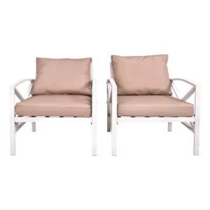 -2 PCS Garden Outdoor Metal Couch Chair with White Frame Finish and Beige Cushions