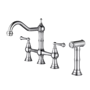 Bridge Dual Handles Kitchen Faucet With Pull-Out Side Spray