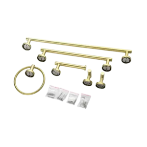 Hardware Set - 6 Pieces Bathroom Accessories including Towel Bar, Toilet Paper Holder, Towel Ring, 2 Hooks