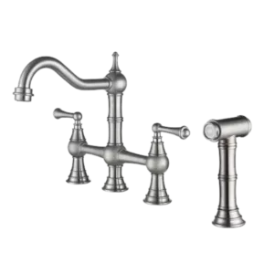 Bridge Dual Handles Kitchen Faucet With Pull-Out Side Spray in