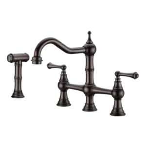 8 inch Centerset Bridge Kitchen Faucet with Brass Side Sprayer 2 Handles 4 Holes Antique Classic Heritage Deck-Mount Kitchen Sink Faucet