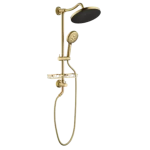 ShowerSpas Shower System, with 10" Rain Showerhead, 4-Function Hand Shower, Adjustable Slide Bar and Soap Dish, Matte Black Finish