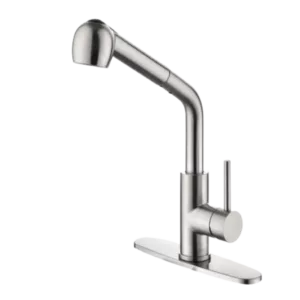 White Pull-Out Sprayer Kitchen Faucet In Stainless with Deck Plate