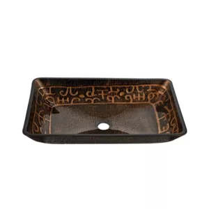 22.25" L -14.5" W Golden Handmade Glass Rectangle Vessel Bathroom Sink in Brown and Gold Fusion Finish with  Faucet and Pop-Up Drain in Matte Black