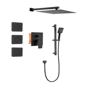 Shower System with Shower Head, Hand Shower, Slide Bar, Body sprays, Shower Arm, Hose, Valve Trim, and Lever Handles