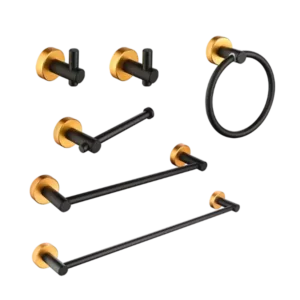 6-Pieces Brushed Gold Bathroom Hardware Set SUS304 Stainless Steel Round Wall Mounted Includes Hand Towel Bar,Toilet Paper Holder,Robe Towel Hooks,Bathroom Accessories Kit