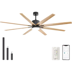 76 in. Indoor/Outdoor Smart Black Ceiling Fan with LED Light Remote 8 Wood Blades Works with Phone