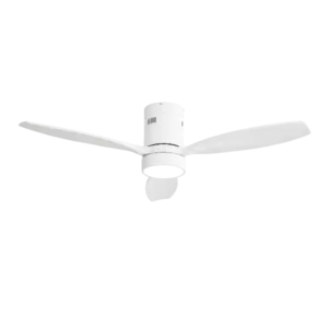 52 in. Integrated LED Indoor/Outdoor Wood White Flush Mount Ceiling Fan with Light and Remote Control