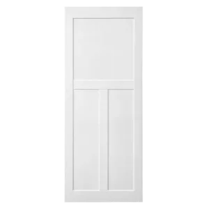 ELF 28" x 80" "T" Style Real Primed Door Slab + 6.6FT Barn Door Sliding Hardware + Adjustable Floor Guider + Pull Handle, DIY Unfinished Paneled Door, Modern Interior Barn Door, Moisture-proof